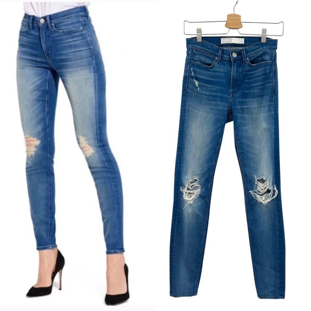 Ayr Skinny Jeans Distressed Denim Stretch‎ Medium Wash Blue Size 25 x 30